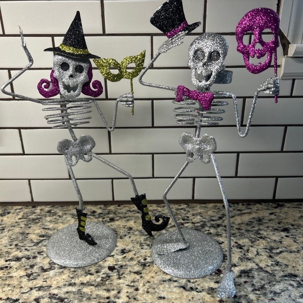 Happy Halloween Glittery & Sparkly Happy Skeletons Set (2pc)